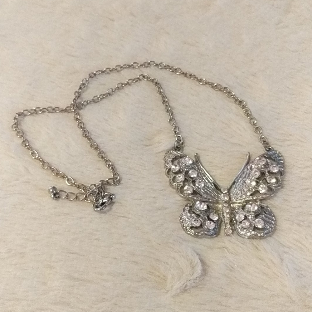 4/$15 Deal! Sparkly Rhinestone Butterfly Necklace